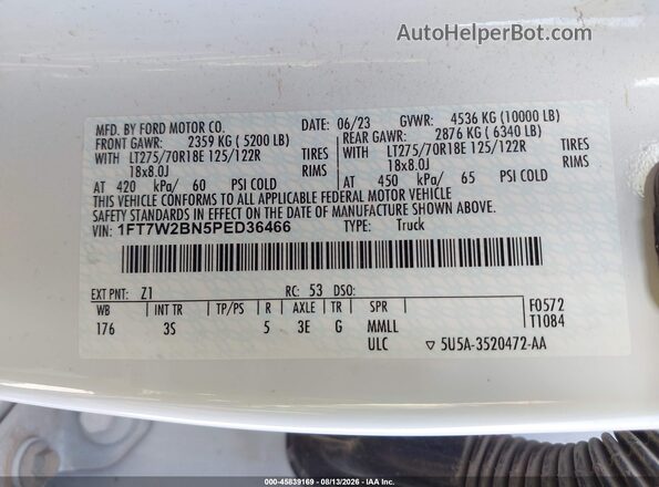 1FT7W2BN5PED36466 2023 FORD F-250 White ძრავის განყოფილების ხედი