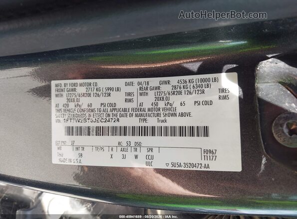 1FT7W2BT0JEC24728 2018 FORD F-250 Gray Vista del compartimento del motor