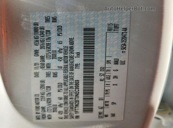 1FT7W2BT0NEC99869 2022 FORD F250 White ძრავის განყოფილების ხედი
