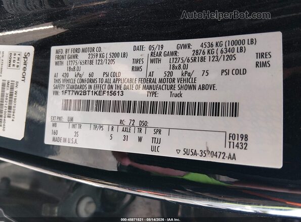 1FT7W2BT1KEF15613 2019 FORD F-250 Черный Вид подкапотного пространства