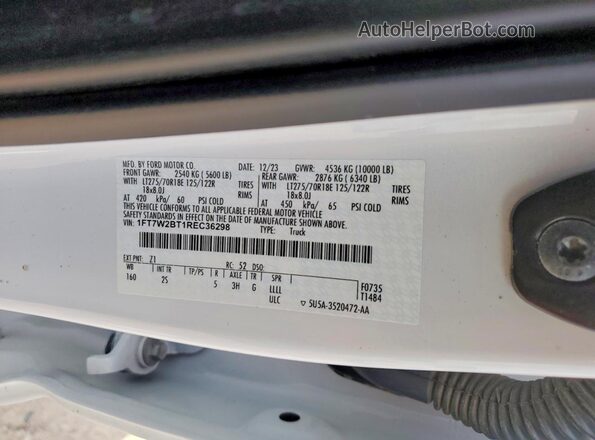 1FT7W2BT1REC36298 2024 FORD F250 White VIN კოდის სტიკერის ხედი