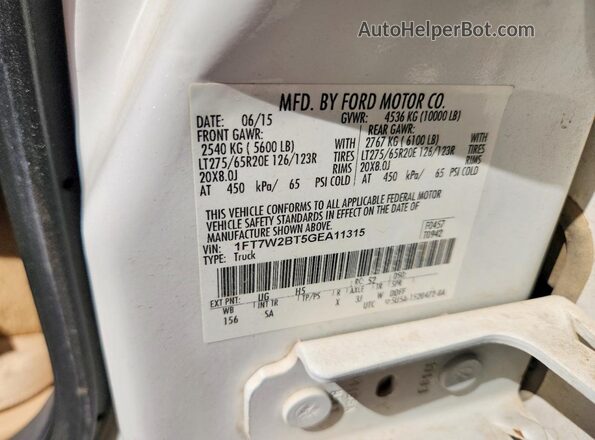 1FT7W2BT5GEA11315 2016 FORD F250 White Vista de la etiqueta del VIN