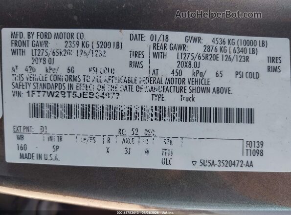 1FT7W2BT5JEB64977 2018 FORD F-250 Gray Engine compartment view