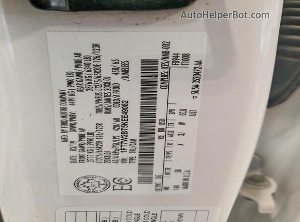 1FT7W2BT5KEE49082 2019 FORD F250 White Widok komory silnika