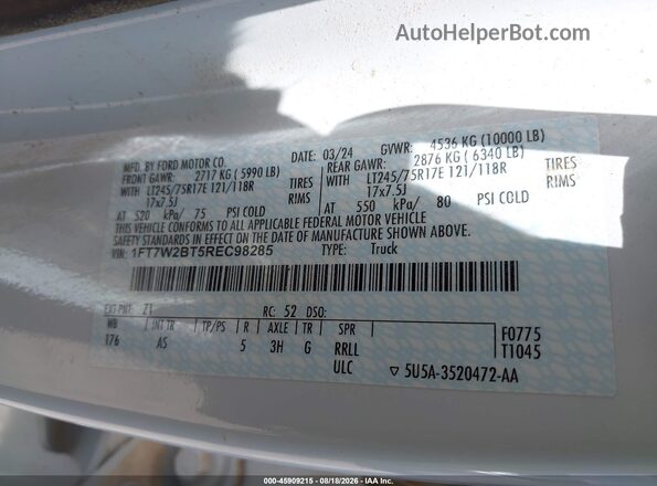 1FT7W2BT5REC98285 2024 FORD F-250 White Вид підкапотного простору