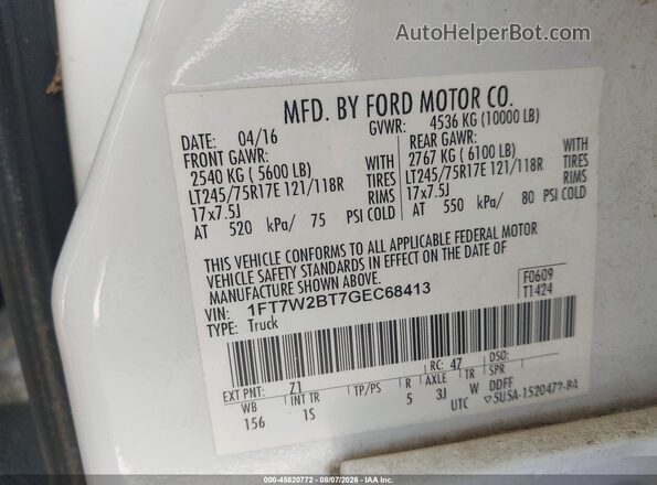 1FT7W2BT7GEC68413 2016 FORD F-250 White Widok komory silnika