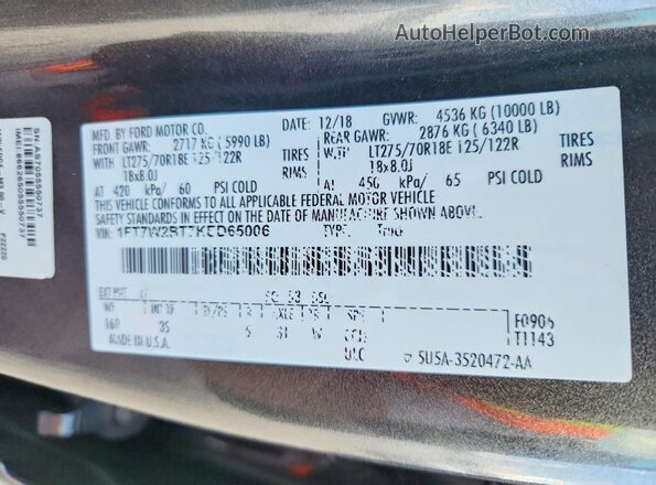 1FT7W2BT7KED65006 2019 FORD F250 Черный Вид подкапотного пространства