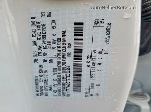 1FT7W2BT7TEC02258 2026 FORD F250 White Vista de la etiqueta del VIN