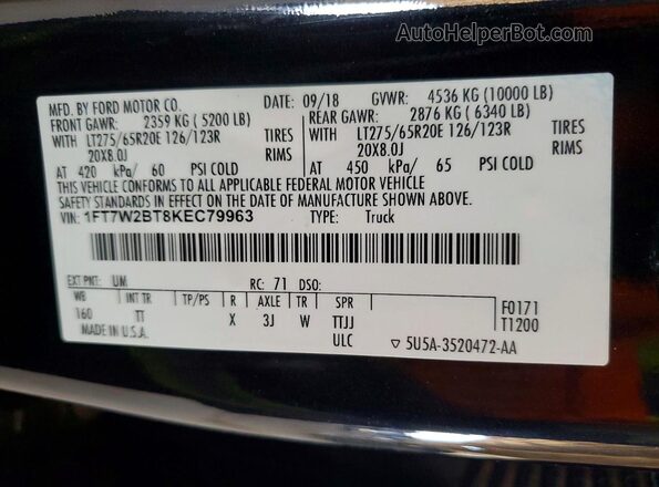 1FT7W2BT8KEC79963 2019 FORD F250 Black Vista del compartimento del motor