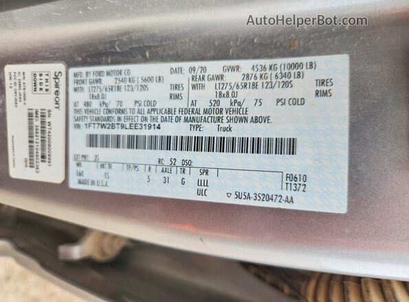 1FT7W2BT9LEE31914 2020 FORD F250 Silver Engine compartment view