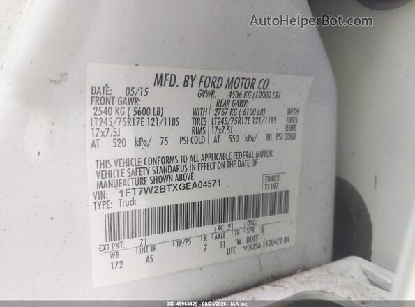 1FT7W2BTXGEA04571 2016 FORD F-250 White Engine compartment view