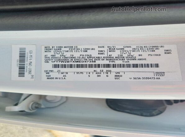 1FT7W2BTXMED47358 2021 FORD F250 Белый Вид подкапотного пространства