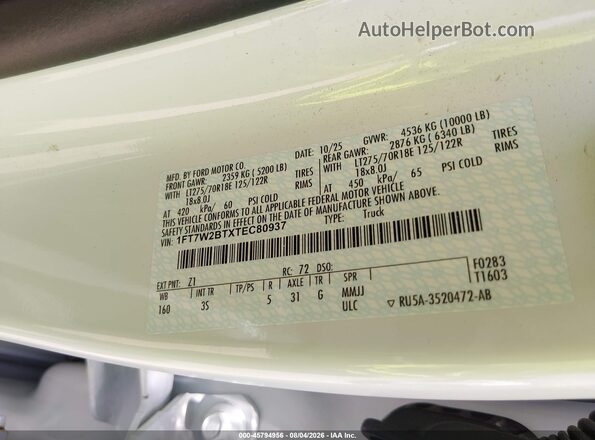 1FT7W2BTXTEC80937 2026 FORD F-250 White Engine compartment view
