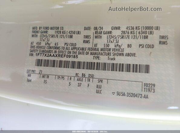 1FT7X2AAXREF09185 2024 FORD F-250 White Вид підкапотного простору