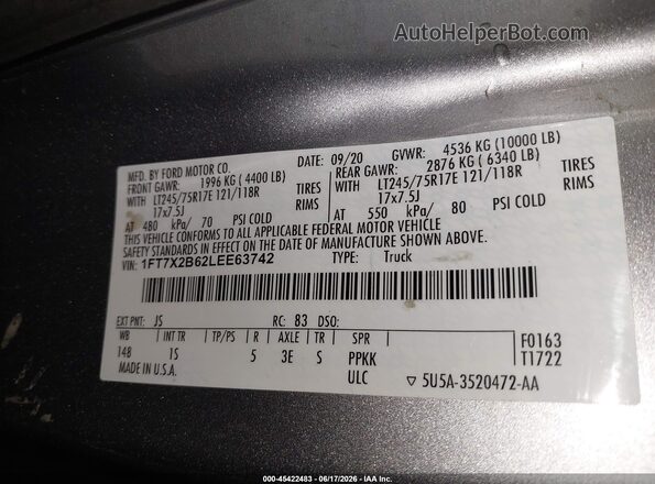 1FT7X2B62LEE63742 2020 FORD F-250 Silver Вид підкапотного простору