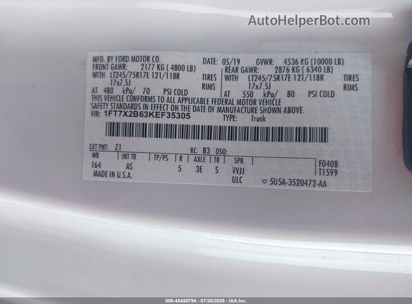 1FT7X2B63KEF35305 2019 FORD F-250 Gray Widok komory silnika