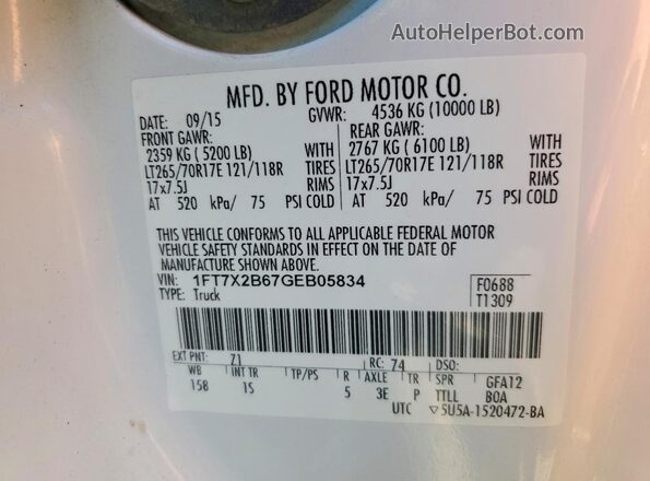 1FT7X2B67GEB05834 2016 FORD F250 White ძრავის განყოფილების ხედი