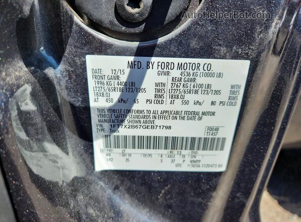 1FT7X2B67GEB71798 2016 FORD F250 Black Vista de la etiqueta del VIN