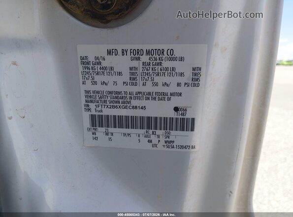 1FT7X2B6XGEC88145 2016 FORD F-250 White Vista del compartimento del motor