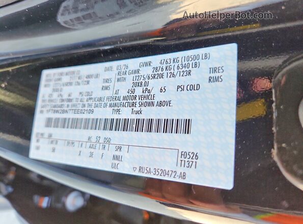 1FT8W2BN7TEE02109 2026 FORD F250 Black VIN կոդի պիտակի տեսք