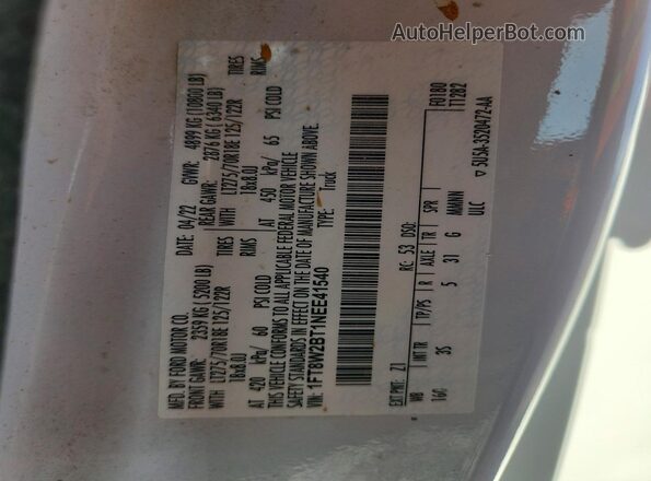 1FT8W2BT1NEE41540 2022 FORD F250 White Vista del compartimento del motor