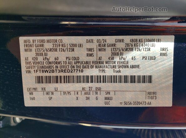 1FT8W2BT3RED27710 2024 FORD F250 Blue Vista del compartimento del motor