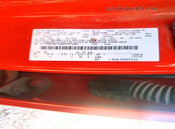 1FT8W3BT2NEF81005 2022 FORD F350 Red Շարժիչի բաժամունքի տեսք