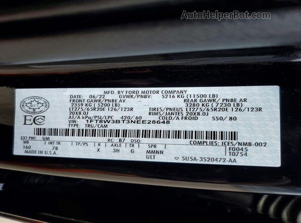 1FT8W3BT3NEE28648 2022 FORD F350 Black ძრავის განყოფილების ხედი