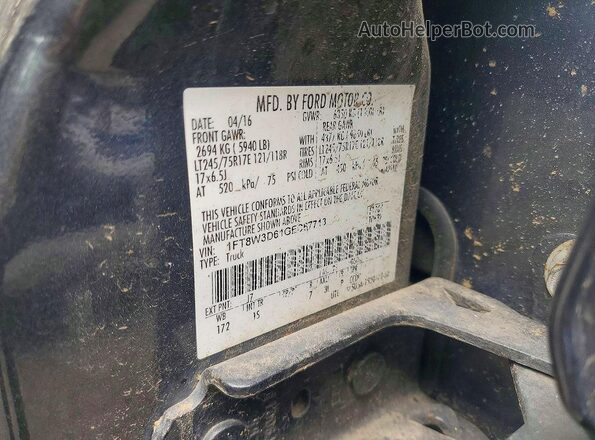 1FT8W3D61GEC67713 2016 FORD F350 Gray VIN კოდის სტიკერის ხედი