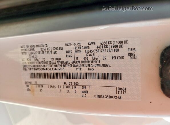1FT8W3DN4SED40203 2025 FORD F350 White Vista del compartimento del motor