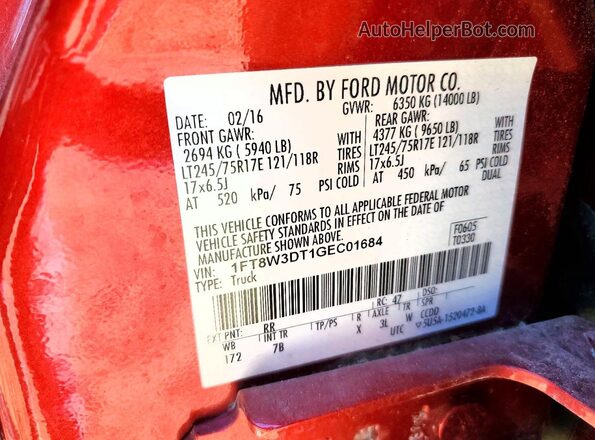 1FT8W3DT1GEC01684 2016 FORD F350 Brown Vista del compartimento del motor