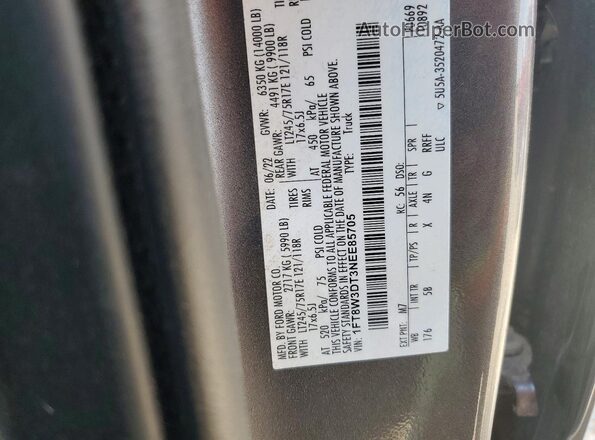 1FT8W3DT3NEE85705 2022 FORD F350 Gray Vista del compartimento del motor