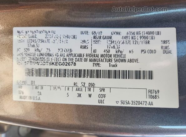 1FT8W3DT5KEG02678 2019 FORD F350 Gray Շարժիչի բաժամունքի տեսք