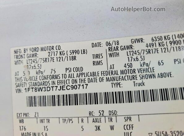 1FT8W3DT7JEC90717 2018 FORD F350 White Vista del compartimento del motor