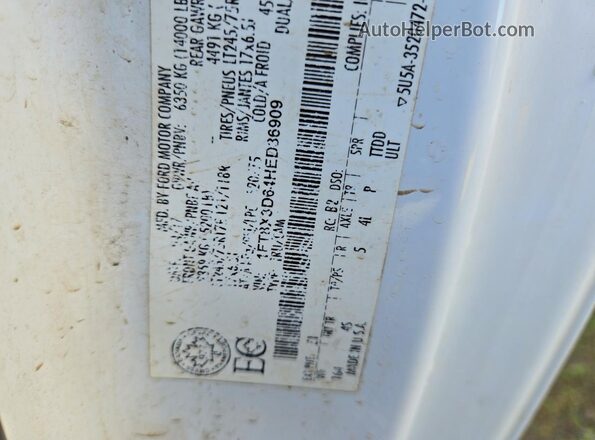 1FT8X3D64HED36909 2017 FORD F350 White Widok naklejki z numerem VIN