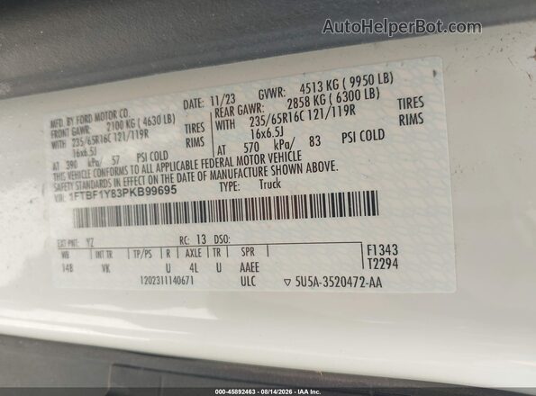 1FTBF1Y83PKB99695 2023 FORD TRANSIT-350 White Вид підкапотного простору