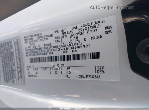 1FTBF2A62JEB11594 2018 FORD F-250 Белый Вид подкапотного пространства