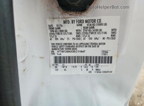 1FTBF2B62GEC11847 2016 FORD F250 White Вид наклейки з VIN-кодом