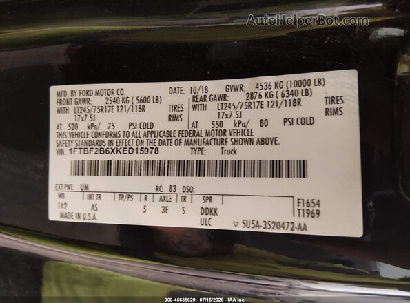 1FTBF2B6XKED15978 2019 FORD F-250 Черный Вид подкапотного пространства