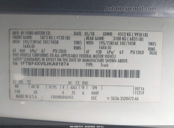 1FTBF4XV0JKA91874 2018 FORD TRANSIT-350 White Widok komory silnika