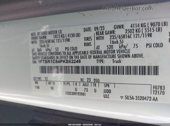 1FTBR1C84PKB62248 2023 FORD TRANSIT-250 White Вид підкапотного простору