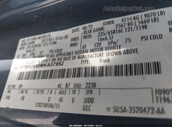 1FTBR3X80MKA57952 2021 FORD TRANSIT-250 Blue Շարժիչի բաժամունքի տեսք