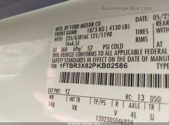 1FTBR3X82PKB02586 2023 FORD TRANSIT-250 White Vista del compartimento del motor