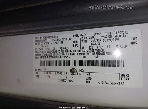 1FTBR3X84PKA69512 2023 FORD TRANSIT-250 White Vista del compartimento del motor
