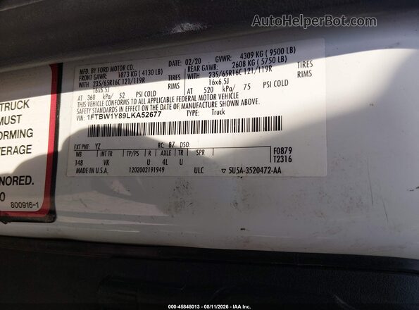1FTBW1Y89LKA52677 2020 FORD TRANSIT-350 White Vista del compartimento del motor