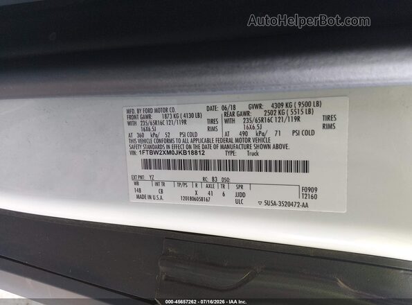 1FTBW2XM0JKB18812 2018 FORD TRANSIT-350 Белый Вид подкапотного пространства