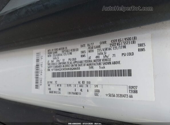 1FTBW2XM3HKB26655 2017 FORD TRANSIT-350 Белый Вид подкапотного пространства
