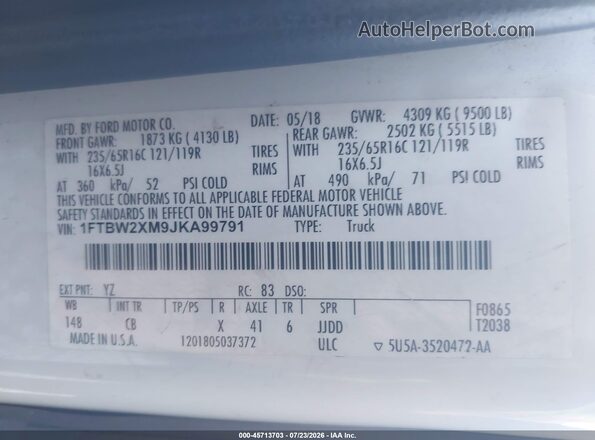 1FTBW2XM9JKA99791 2018 FORD TRANSIT-350 White Engine compartment view