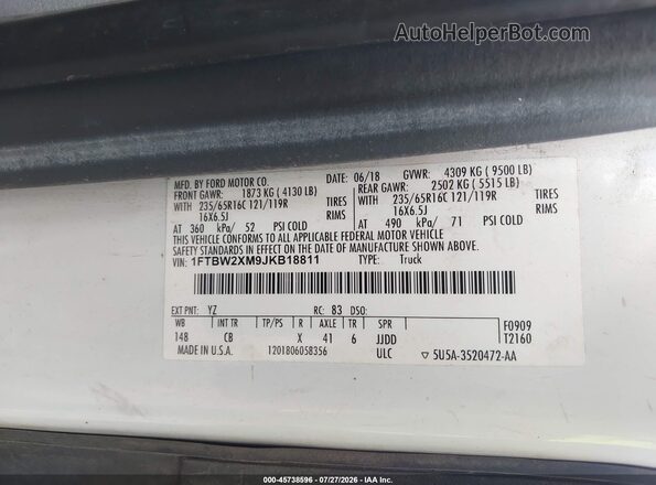 1FTBW2XM9JKB18811 2018 FORD TRANSIT-350 White Շարժիչի բաժամունքի տեսք