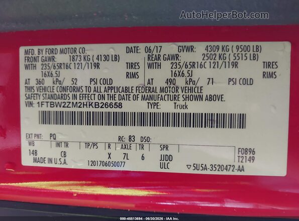 1FTBW2ZM2HKB26658 2017 FORD TRANSIT-350 Красный Вид подкапотного пространства